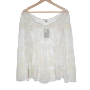 Everleigh Anthropologie Womens Top XS Cream Embroidered Floral Boho Cottagecore